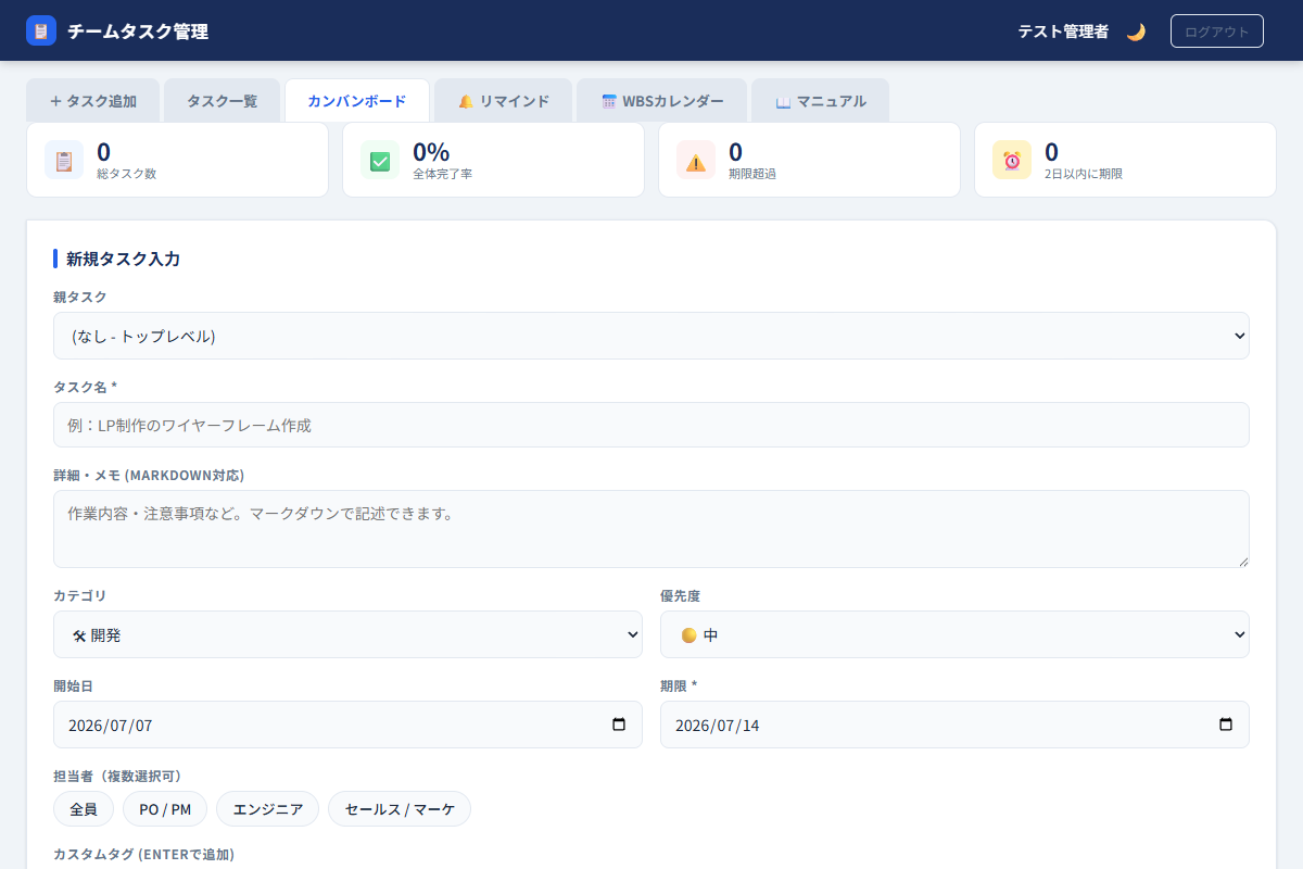 カンバンボードのスクリーンショット